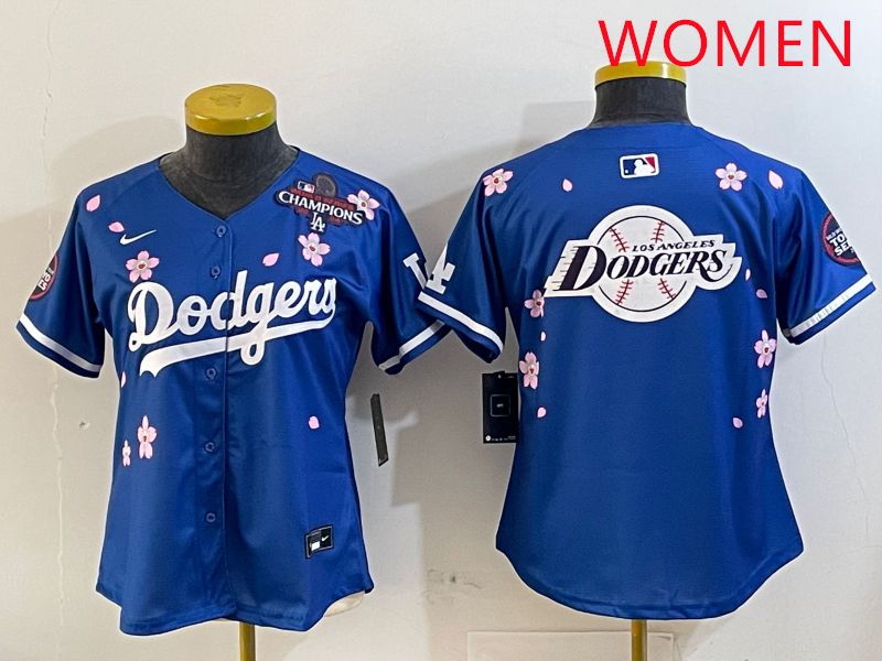 Women Los Angeles Dodgers Blank Blue Sakura Edition 2025 Nike MLB Jersey style 26->women mlb jersey->Women Jersey